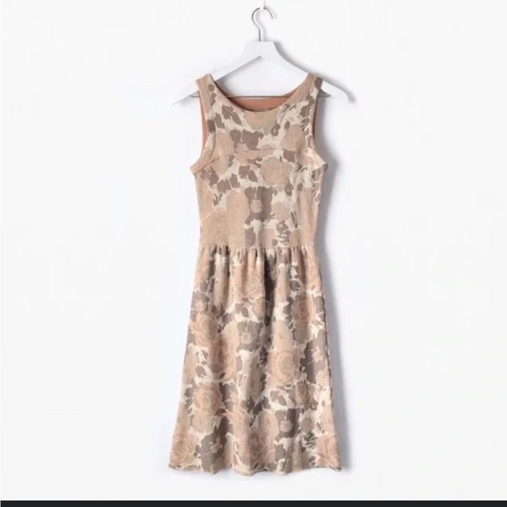 Knitted & Knotted Anthropologie Dress Size‎ L Ivory Floral Sweater Sheath Wool